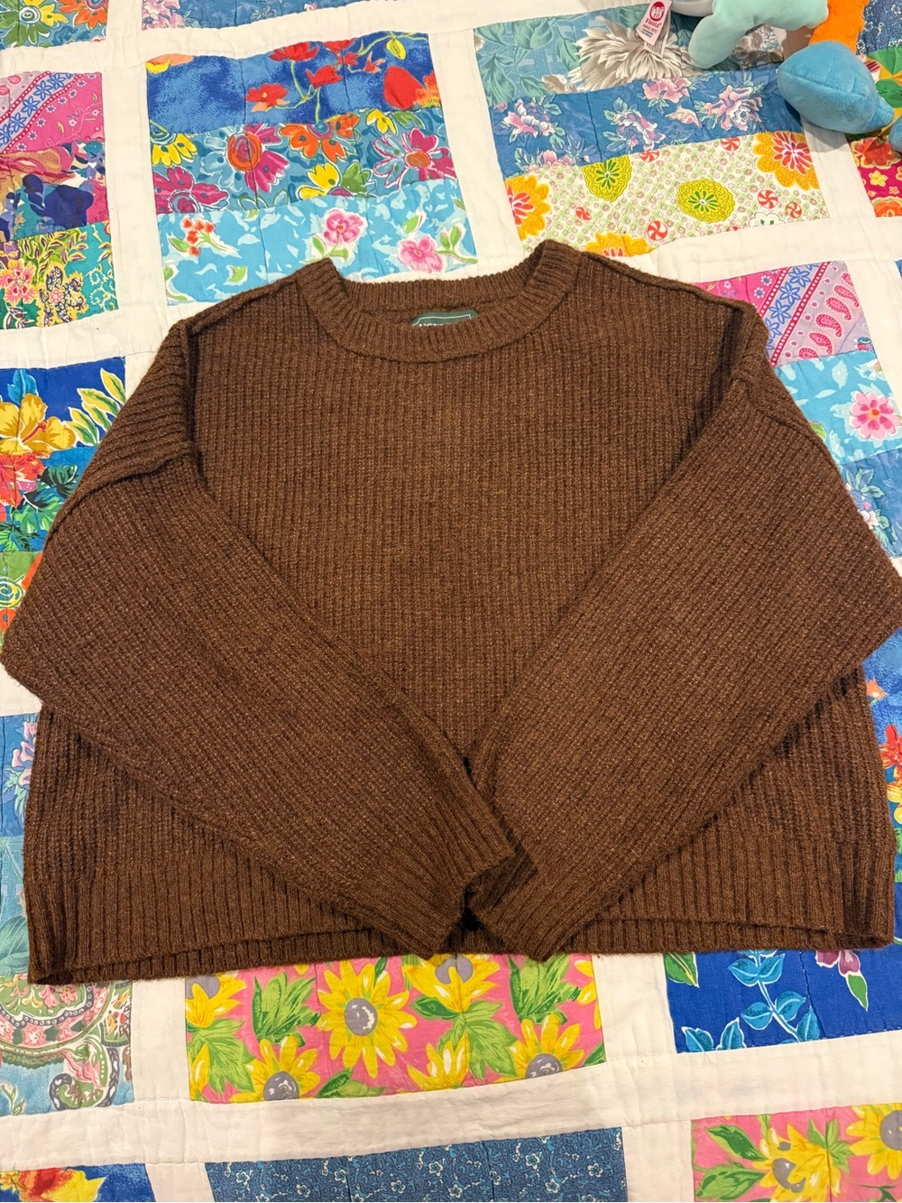 American Eagle Outfitters Brown Ribbed Crewneck Sweater